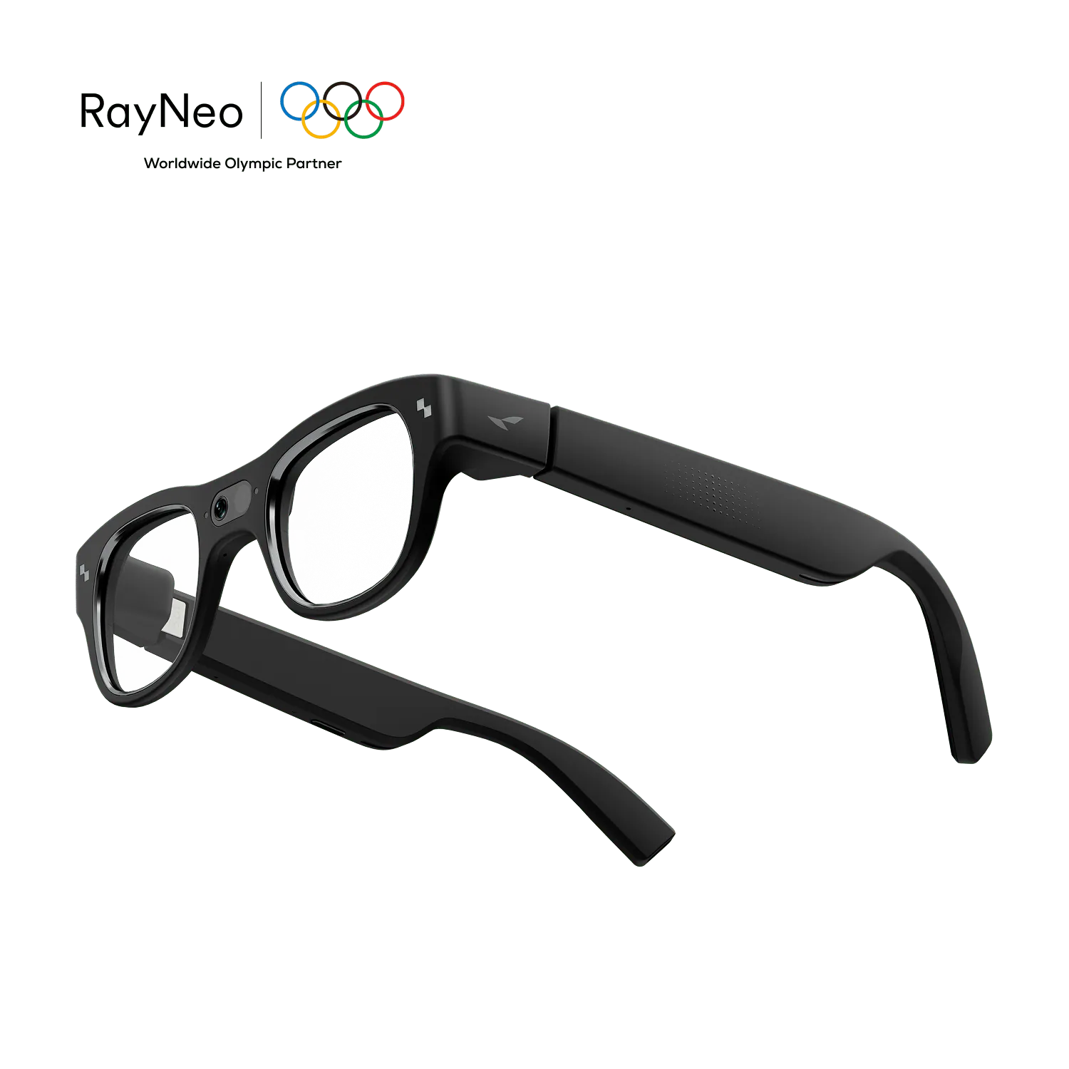 Black RayNeo X3 Pro AI and AR glasses with integrated cameras