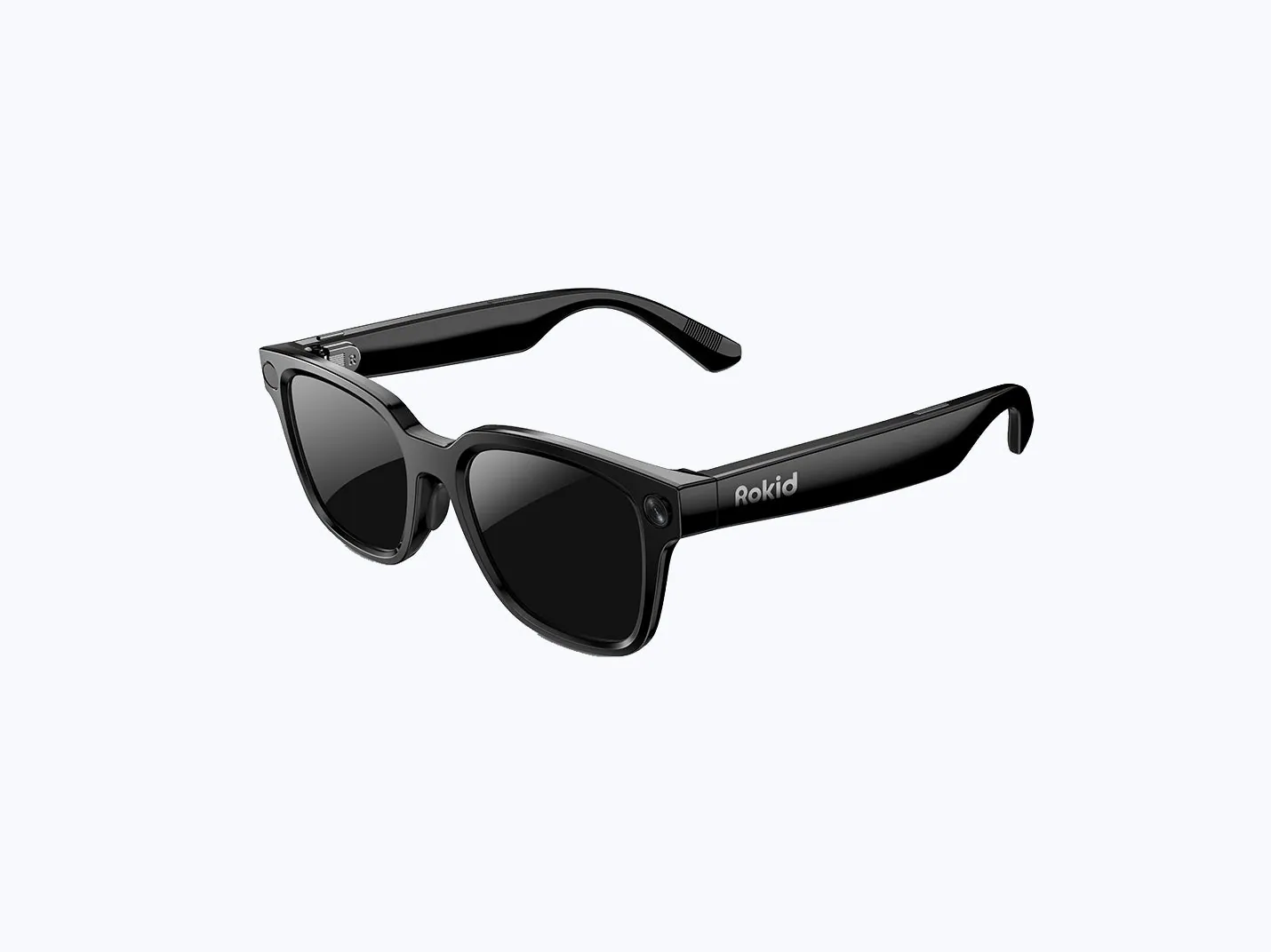 Black Rokid AI Glasses Style with tinted lenses and a built-in camera