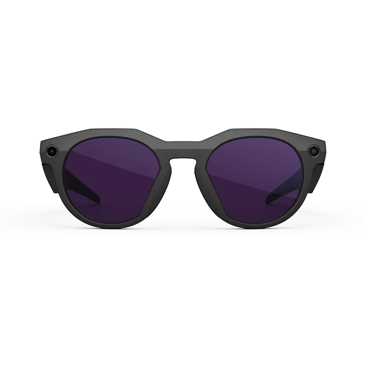 Front view of Oakley Meta HSTN glasses with a Black frame and Clear to Amethyst Transitions lenses