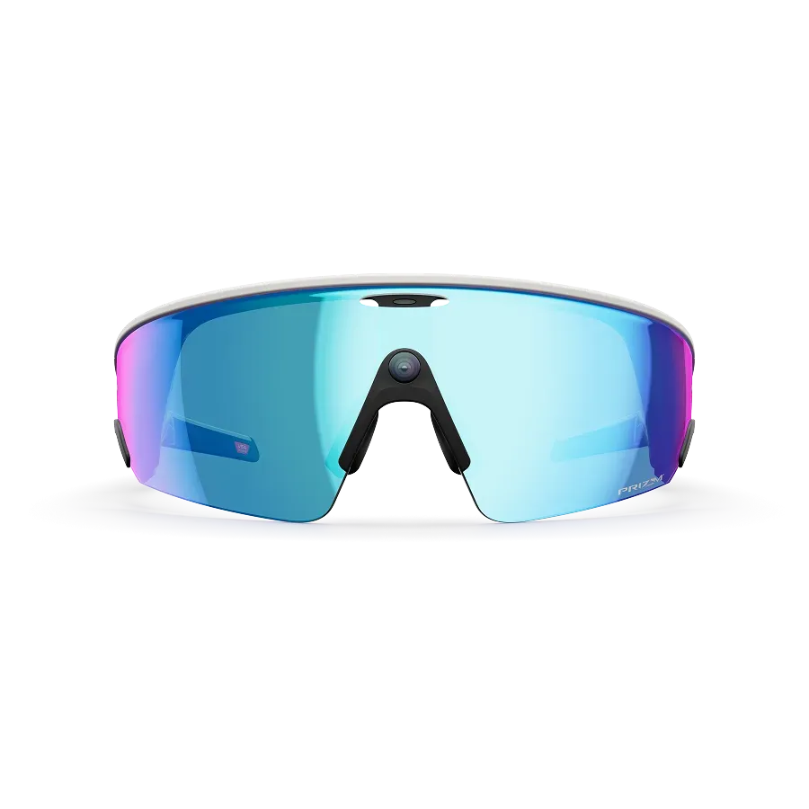 Front view of Oakley Meta Vanguard with a White frame and Prizm Sapphire shield lens