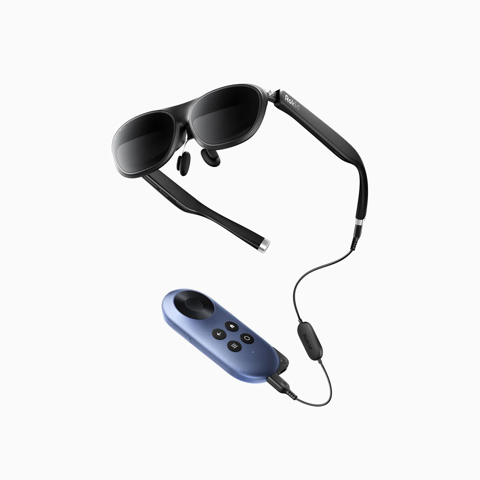Rokid Max 2 display glasses connected to the handheld Rokid Station streaming device