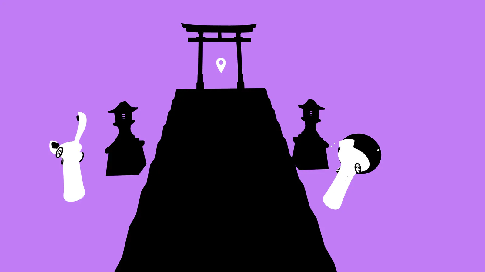 A black pathway leading to a torii gate in a purple Shil level