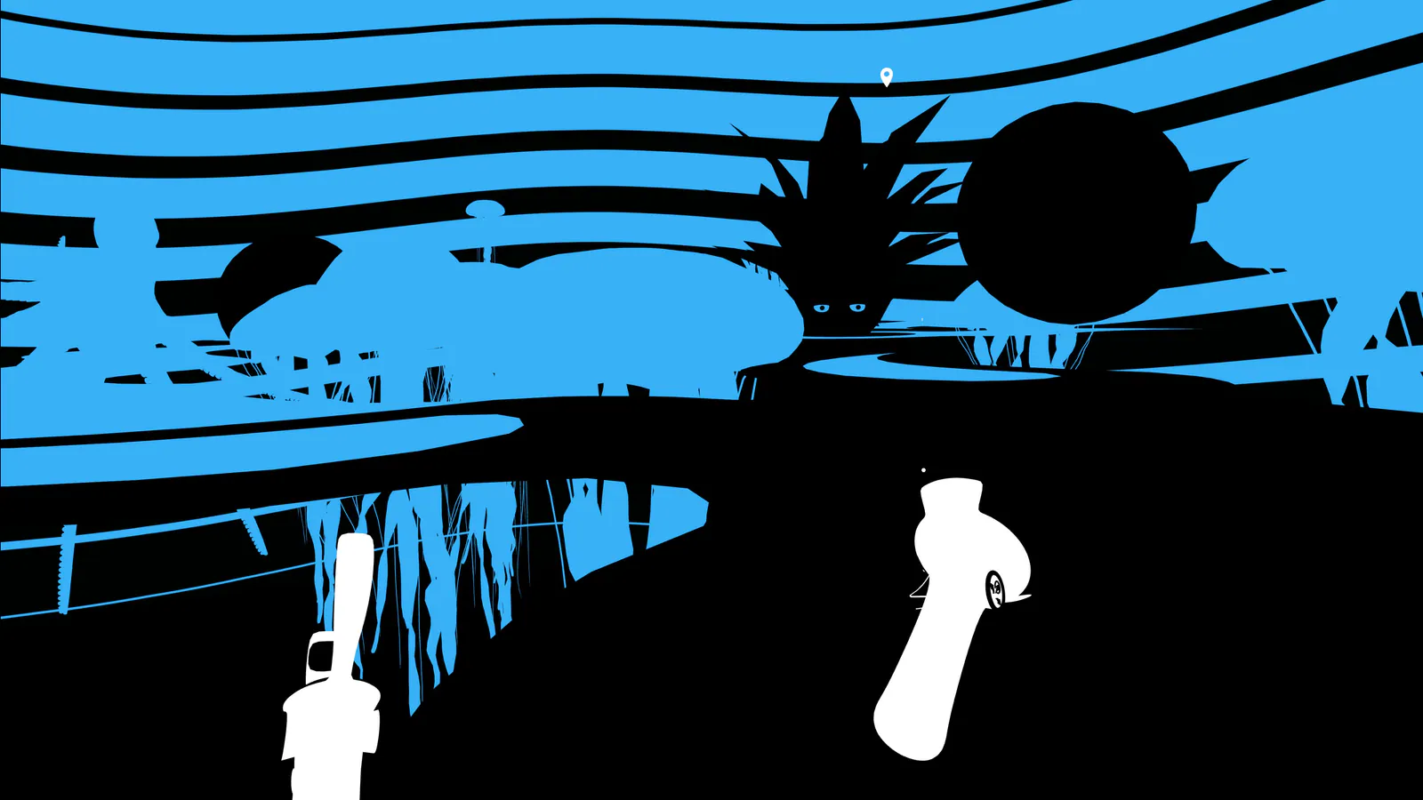 Sea creatures and overlapping silhouettes in a blue-and-black Shil level
